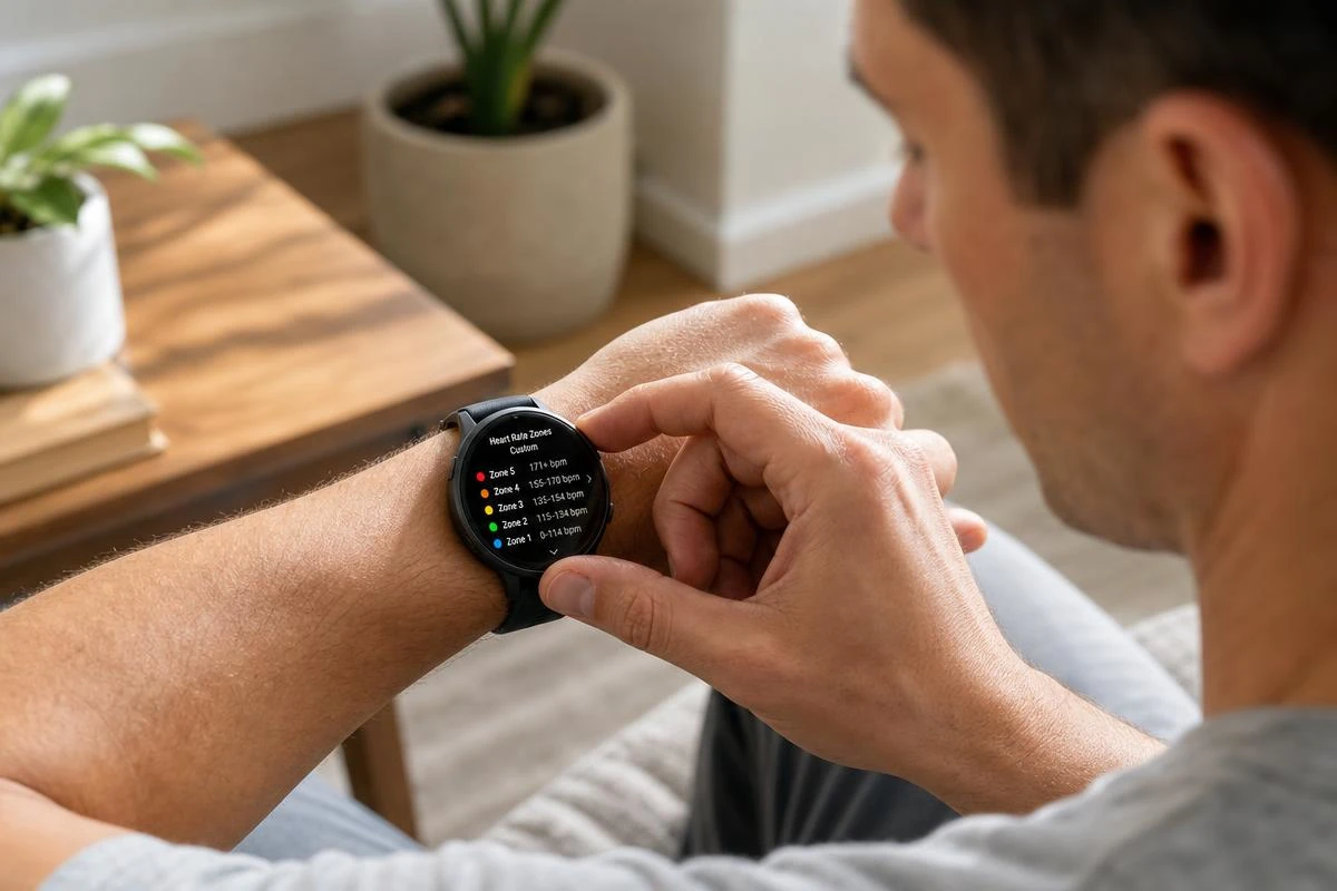 A person adjusting custom heart rate zone settings on a fitness watch