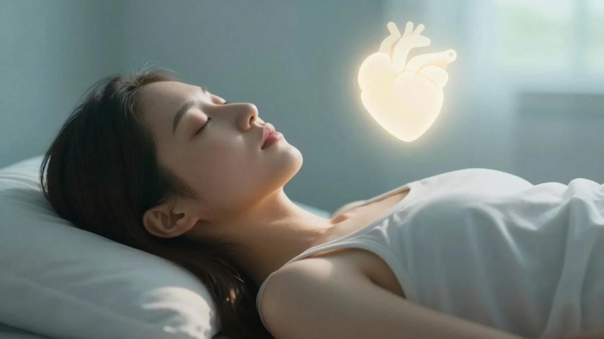 Person resting with a glowing heart icon.