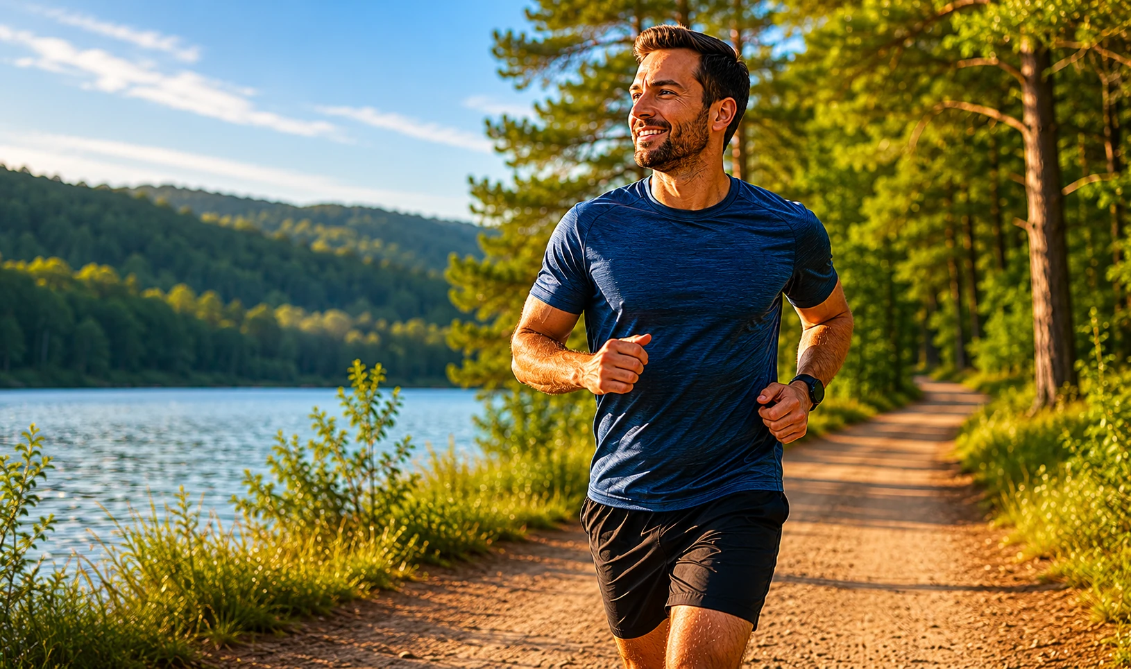Person jogging at a conversational Zone 2 pace on a trail